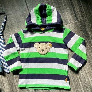 2T boy toddler Steiff striped hoodie bear sweater long sleeve shirt